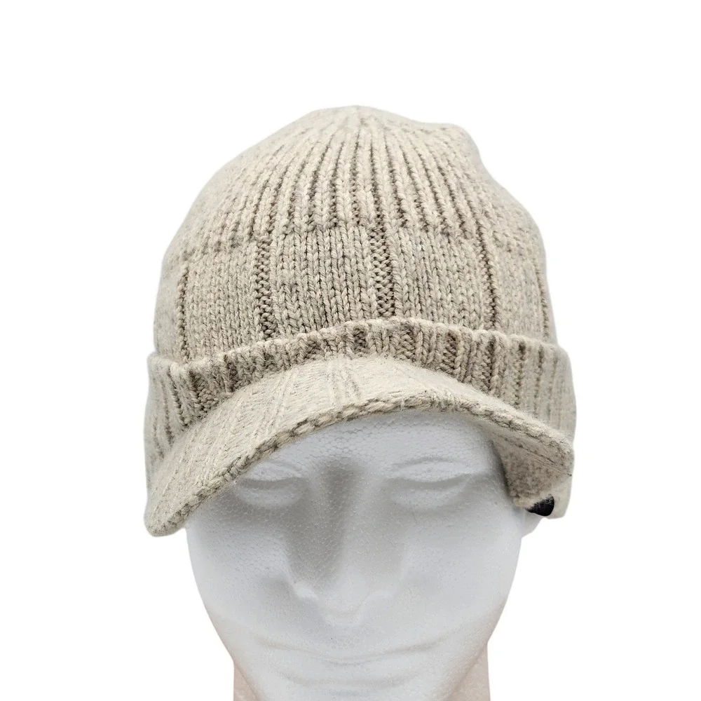 American Eagle Knit Visor Beanie Hat Oatmeal Beige Ribbed Jeep Cap‎ Radar